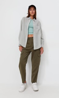 Stradivarius Рубашка Прямого Кроя В Полоску Хаки M