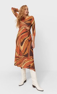 Stradivarius Платье Миди С Вырезами Оранжевый L
