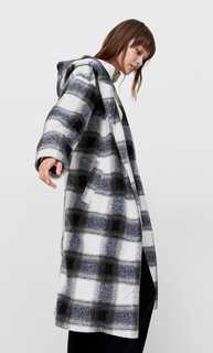 Stradivarius Длинное Пальто В Клетку Темно-Серый S