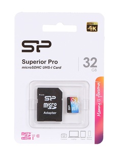 Карта памяти 32Gb - Silicon Power Superior Pro MicroSDHC Class 10 UHS-I U3 SP032GBSTHDU3V20SP с адаптером SD