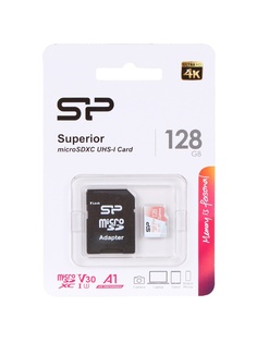 Карта памяти 128Gb - Silicon Power Superior A1 MicroSDXC Class 10 UHS-I U3 SP128GBSTXDV3V20SP с адаптером SD