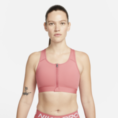 Спортивное бра со средней поддержкой, вкладышем и застежкой спереди Nike Dri-FIT Swoosh - Розовый