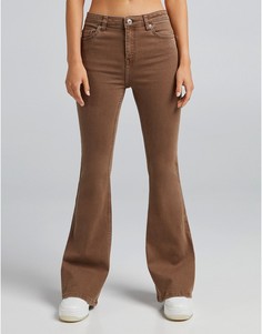 Коричневые расклешенные джинсы Bershka-Коричневый цвет