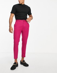 Узкие строгие брюки из крепа цвета фуксии с завышенной талией ASOS DESIGN-Розовый цвет