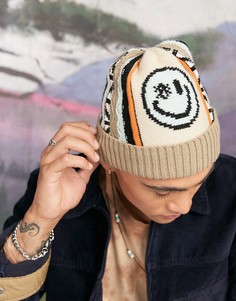 Вязаная разноцветная шапка-бини с дизайном oversized с комбинированным узором и логотипом в стиле 90х ASOS DESIGN-Разноцветный