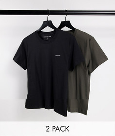 Набор из 2 зауженных футболок черного цвета и цвета хаки Calvin Klein Jeans-Разноцветный