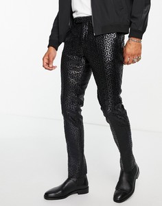 Черные строгие брюки с геометрическим флоковым рисунком в тон Twisted Tailor-Черный цвет