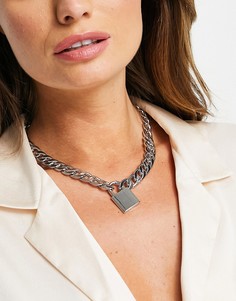 Серебристое ожерелье-цепочка с подвеской-замочком ALDO Weverlaan-Серебряный