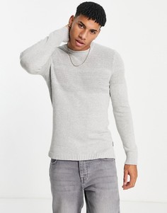 Серый джемпер с круглым вырезом и фактурной отделкой на груди Only & Sons