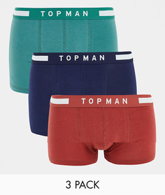 Набор из 3 боксеров-брифов темно-синего, зеленого и красного цвета Topman-Разноцветный