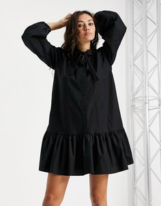 Платье-рубашка из поплина черного цвета Topshop-Черный цвет