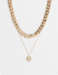 Золотистое многослойное ожерелье с массивной цепочкой и подвеской Monki Lorin-Золотистый