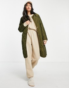 Длинная дутая куртка коричневого цвета на подкладке Gianni Feraud-Зеленый цвет