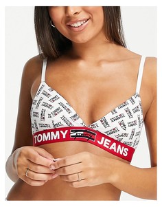 Белый бралетт с треугольными чашечками и логотипом Tommy Hilfiger Jeans