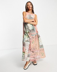 Разноцветное платье макси в принтом в стиле пэтчворк Free People Bandana Rama-Разноцветный
