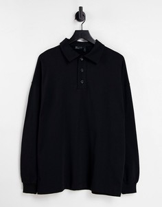 Черная oversized-футболка поло с длинными рукавами ASOS DESIGN-Голубой
