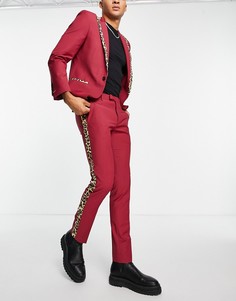 Строгие брюки красного цвета с полосками с леопардовым принтом по бокам Twisted Tailor-Черный цвет