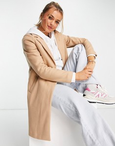 Бежевое приталенное пальто New Look-Коричневый цвет
