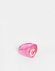 Пластиковое кольцо с буквой "C" ASOS DESIGN-Розовый цвет