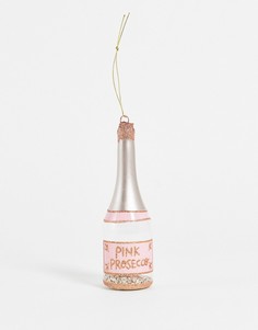 Новогоднее елочное украшение в виде бутылки вина просекко розового цвета Sass & Belle-Розовый цвет