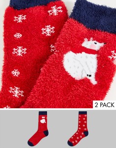 Набор из 2 пар теплых носков красного цвета с принтом полярного медведя Threadbare-Красный