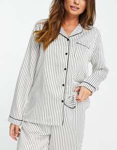 Кремовая атласная пижамная рубашка в тонкую черную полоску (от комплекта) Loungeable-Черный цвет
