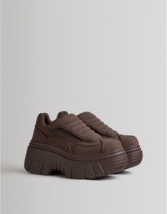 Шоколадно-коричневые кроссовки на массивной подошве Bershka-Коричневый цвет