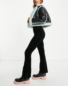 Черные бархатные брюки клеш с цветочным узором от комплекта Topshop-Черный цвет