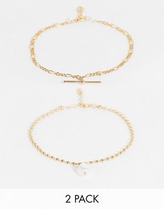 Набор из 2 золотистых браслетов на ногу с цепочками и подвесками из искусственных жемчужин Liars & Lovers-Золотистый