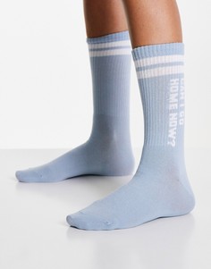 Бледно-голубые носки со слоганом "Can I Go Home" Typo-Фиолетовый цвет