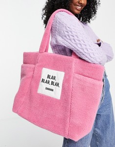 Розовая плюшевая сумка-тоут с принтом "Blah Blah Blah" Skinnydip-Розовый цвет