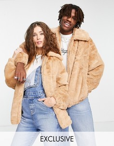 Куртка-бомбер в стиле унисекс и oversized из искусственного меха Reclaimed Vintage Inspired-Светло-бежевый цвет