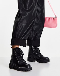 Кожаные походные ботинки черного цвета на массивной подошве Steve Madden-Черный цвет