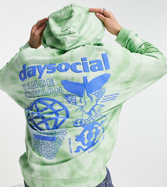 Зеленый выбеленный oversized-худи с графическим логотипом на спине ASOS Daysocial-Зеленый цвет