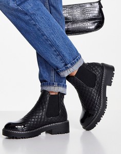 Черные стеганые ботинки челси на плоской подошве River Island-Черный цвет