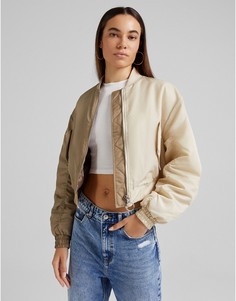Двухцветный бомбер бежевого цвета и цвета хаки Bershka-Разноцветный