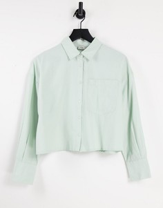 Укороченная рубашка из поплина шалфейно-зеленого цвета Pimkie-Зеленый цвет