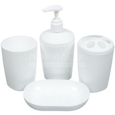 Набор для ванной 4 предмета, Berossi, Aqua, снежно-белый, стакан, подставка для зубных щеток, дозатор для мыла, мыльница, АС 22101000