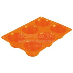 Форма для выпечки силикон, 16.8х27.5х3.5 см, антипригарное покрытие, прямоугольная, 6 маффинов, оранжевая, Taller, TR-66216