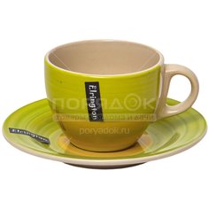 Набор чайный керамика, 2 предмета, на 1 персону, 220 мл, Elrington, Аэрография, 139-23070, зеленый луг