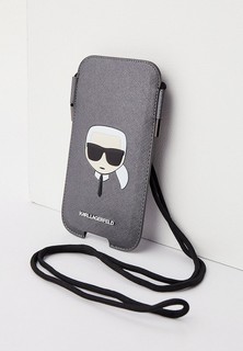 Чехол для iPhone Karl Lagerfeld Pouch, PU Saffiano Karls head Silver (M size)
