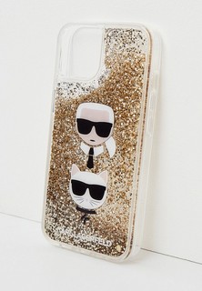Чехол для iPhone Karl Lagerfeld 13, Liquid glitter Karl & Choupette heads Gold