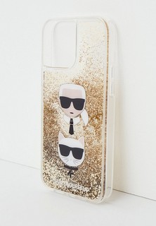 Чехол для iPhone Karl Lagerfeld 13 Pro Max, Liquid glitter Karl & Choupette heads Gold