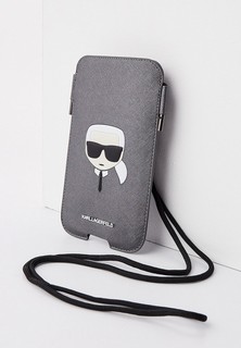 Чехол для iPhone Karl Lagerfeld Pouch, PU Saffiano Karls head Silver (L size)