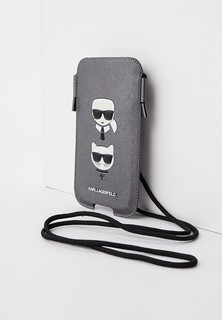 Чехол для iPhone Karl Lagerfeld Pouch, PU Saffiano Karl & Choupette Silver (M size)