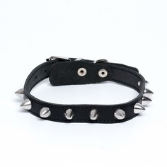 Ошейник шипы, чёрный (размер 38-46 см, ширина 2 см), кожаный Пушистое счастье