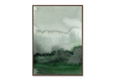 Репродукция картины на холсте fog in the mountains (картины в квартиру) зеленый 75x105 см.