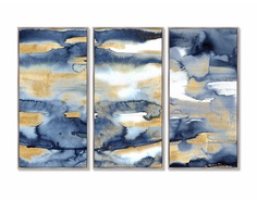 Репродукция картины на холсте из 3-х частей sunbeams over the valley (картины в квартиру) синий 157x105 см.