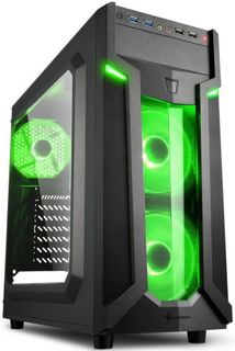 Корпус ATX Sharkoon VG6-W GREEN черный, без БП, с окном, 2*USB 3.0, 2*USB 2.0, audio, green led