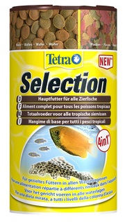 Корм Tetra Selection для всех видов рыб, 4 вида: хлопья, чипсы, гранулы, 250мл
